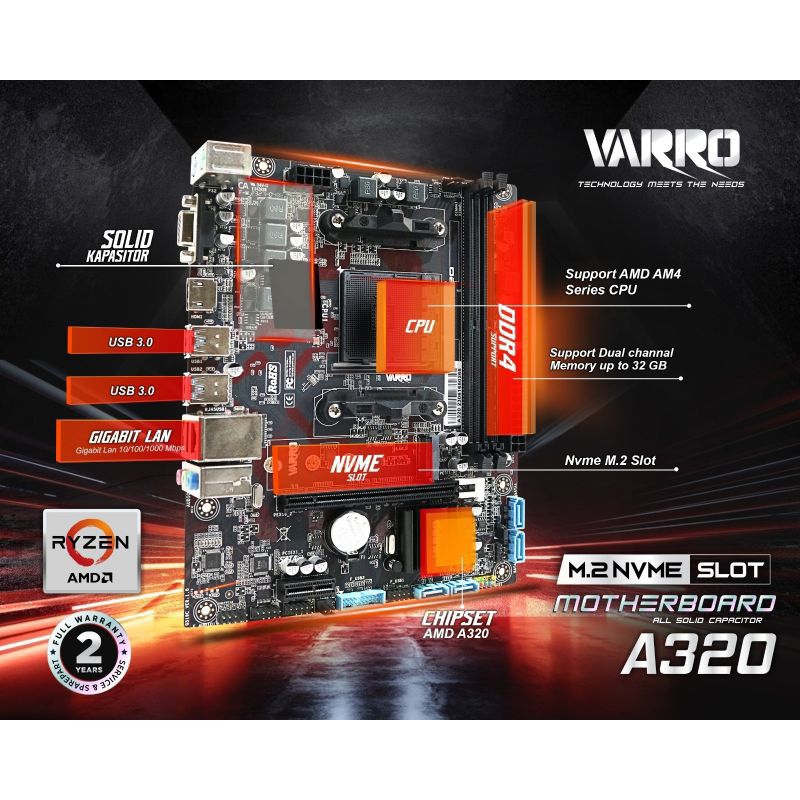 MOTHERBOARD VARRO A320 AMD SERIES DDR4