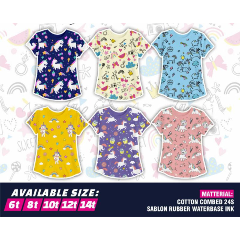 6-14T Kaos Cute Tees Girl Series (zainkids official) / kaos unicorn / kaos kudaponi / kaos anak full