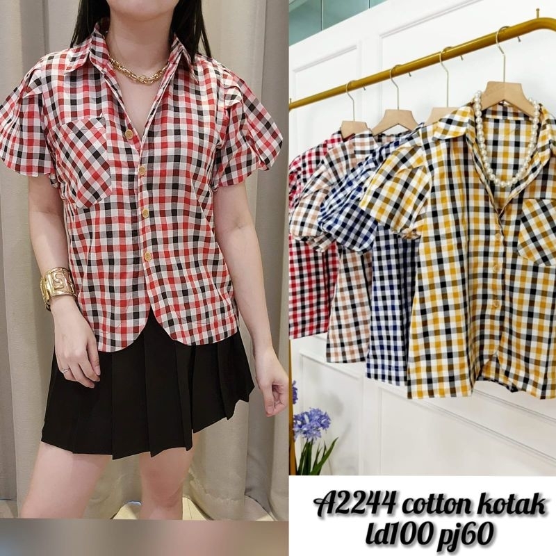Blouse / Blus / Atasan Kemeja Wanita Bahan Katun Kotak A2244