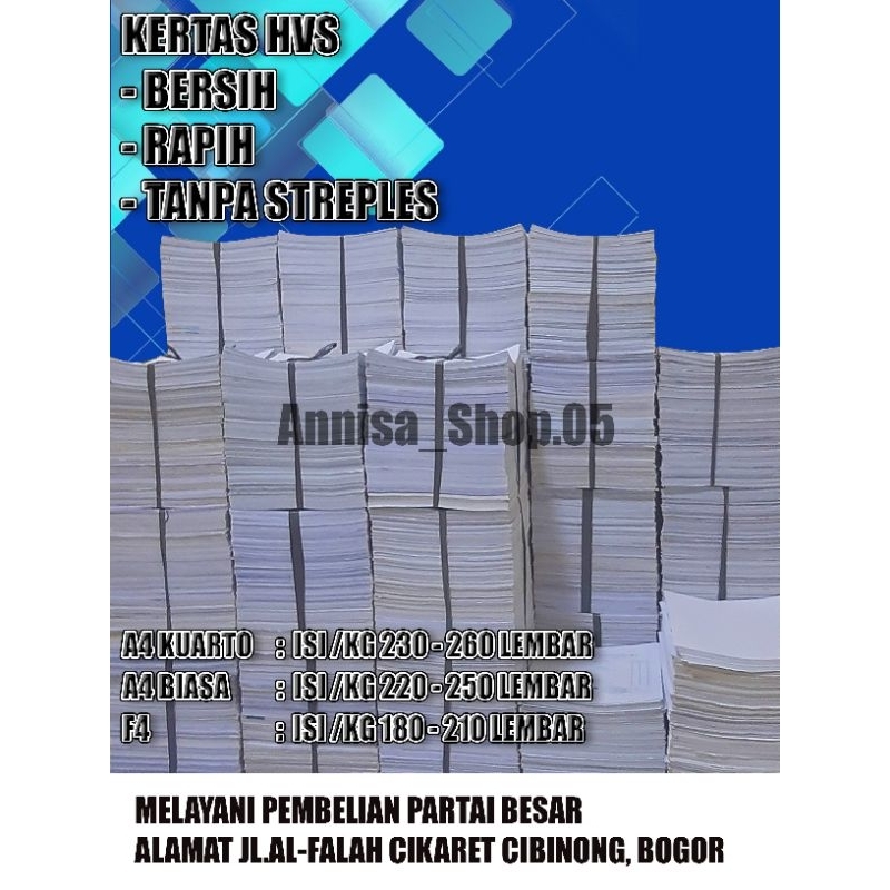 

TERMURAH!! KERTAS HVS BEKAS A4, A3, A5, A6 DAN F4 KILOAN SATU SISI