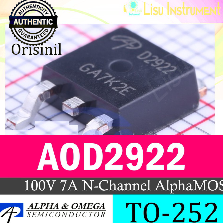 Ready ORIGINAL AOD2922 D2922 100V 7A N-Channel AlphaMOS DPAK TO-252 Alpha&Omega Semiconductor ➯⁂✯