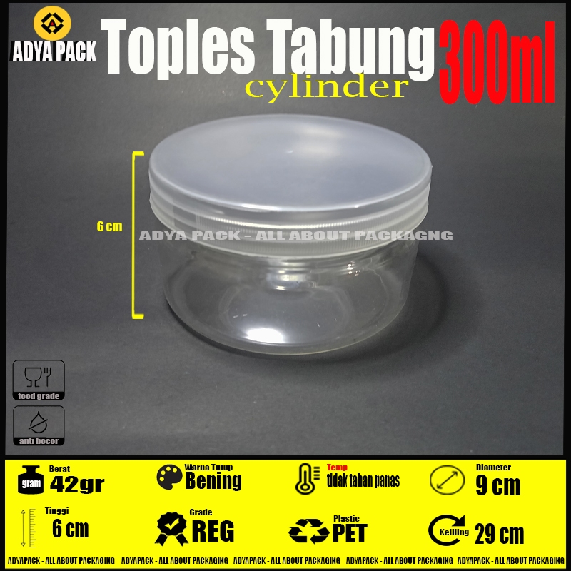 Toples Tabung Silinder 200ml 300 ml 400 ml - Jar Plastik Mamitoko Fox Ulir