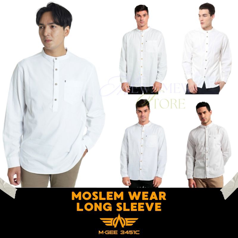 MGEE Baju Koko Atasan Pria Putih Muslim Dewasa Lengan Panjang Original - WHITE