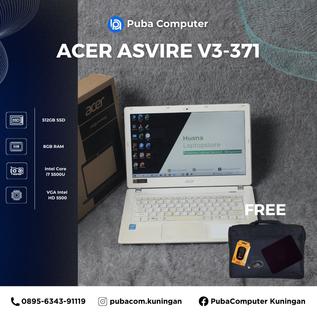 Laptop Office / Pelajar / Mahasiswa  Acer Asvire V3-371 - Intel Core i7 5500 (4CPU) 2,4Ghz - RAM 8GB - SSD 512GB