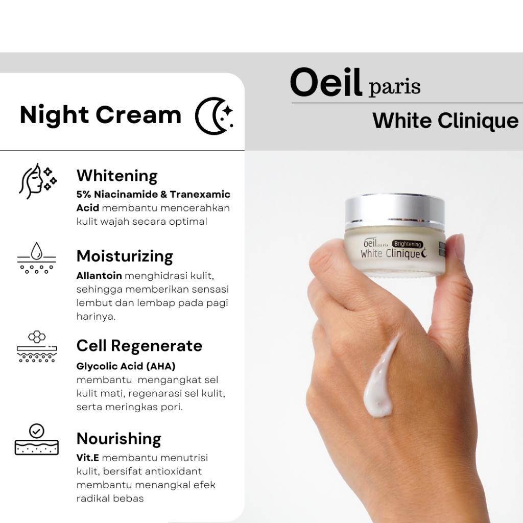 Oeil Paris Brightening White Clinique - with Vit.B dan Vit.E - Melembabkan dan Mencerahkan kulit