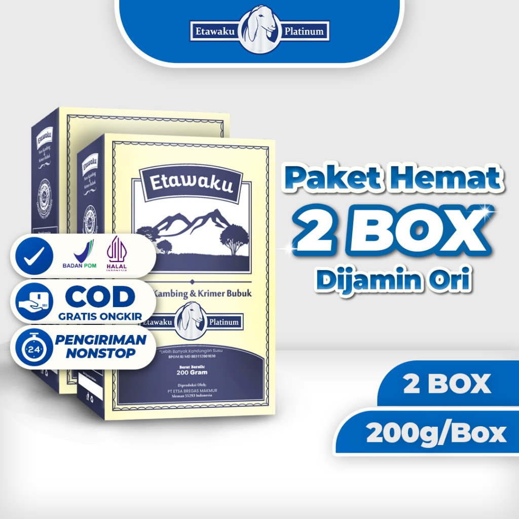 

Etawaku Platinum 2 Box - Susu Kambing Etawa Penambah Kalsium Kuatkan Tulang & Sendi Solusi Atasi Gangguan Pernapasan Pernafasan Asma Bronkitis Pneumonia Sesek Napas Tingkatkan Kekebalan Imunitas Tubuh Isi 200gr