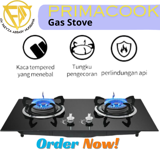 PrimaCook Kompor Gas 2 Tungku Tanam Kaca / Kompor Tanam 2 Tungku Tertanam
