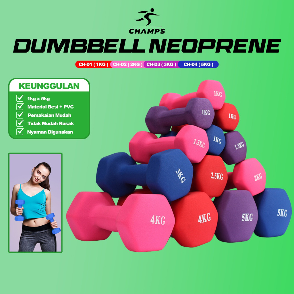 CHAMPS Barbel/Dumbbell 1 KG PINK SILVER UNGU BIRU ORANGE