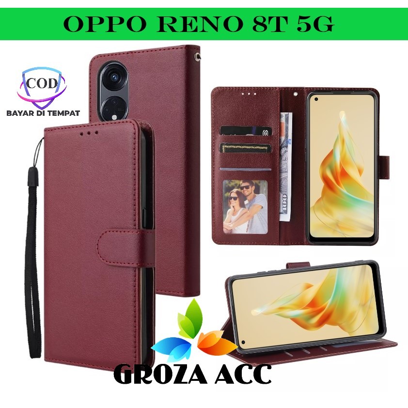 Flip Case OPPO RENO 8T 5G Case Wallet Kulit Casing Dompet Case Wallet Leather Flip Case OPPO RENO 8T