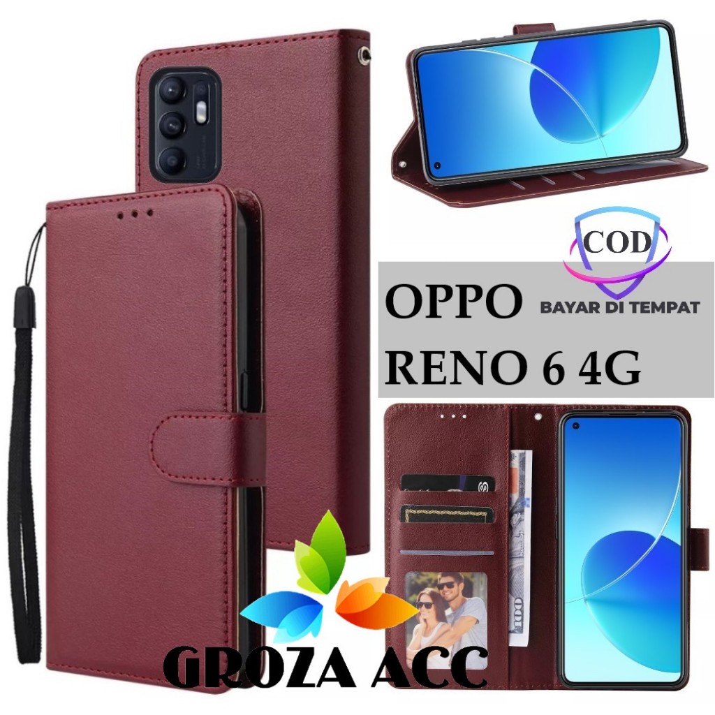 Flip Case OPPO RENO 6 4G Case Wallet Kulit Casing Dompet Case Wallet Leather Flip Case OPPO RENO 6 4