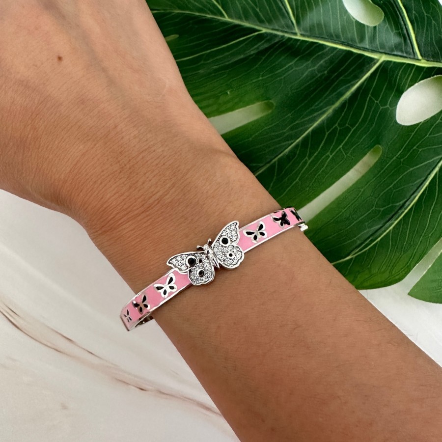 Gelang Kaku Emas 17K 750 Fashion Zircon Pink Kupu 11.16 Gram (GH02)