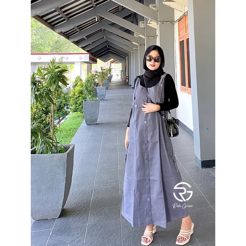 Maria Overall Cargo Wanita Inara Overall Button Rok Wanita Katun Premium