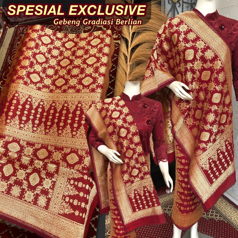 Exclusive Songket Lepus Gebeng Gradiasi Berlian ORI / merah Darah Spesial Exclusive /Songket Tenun P