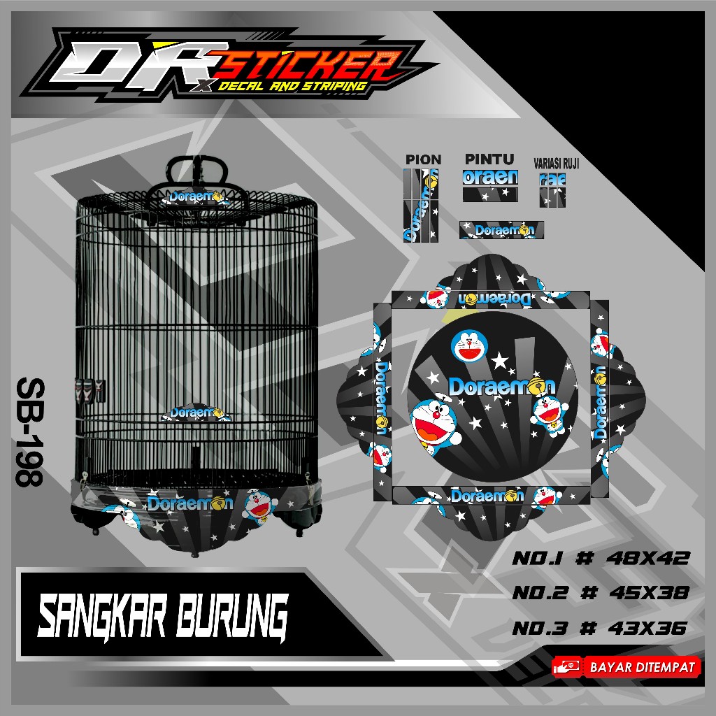 Stiker Decal SANGKAR BULAT Sangkar Burung TEBOK - Sangkar Bulat Kicau MANIA Motif Doraemon