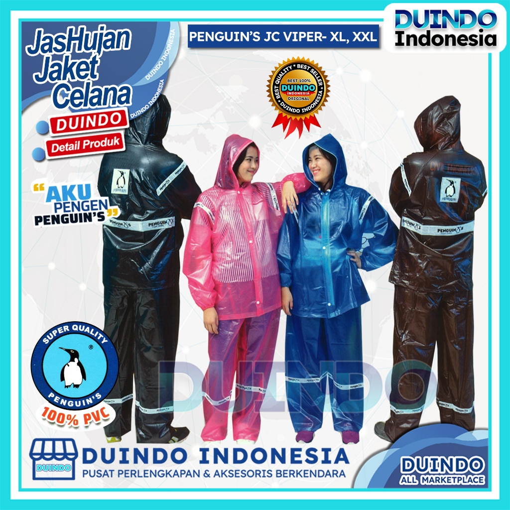 Duindo - Jas Hujan Penguin's Viper XL XXL Jaket Celana Pria Wanita Mantel Pinguin