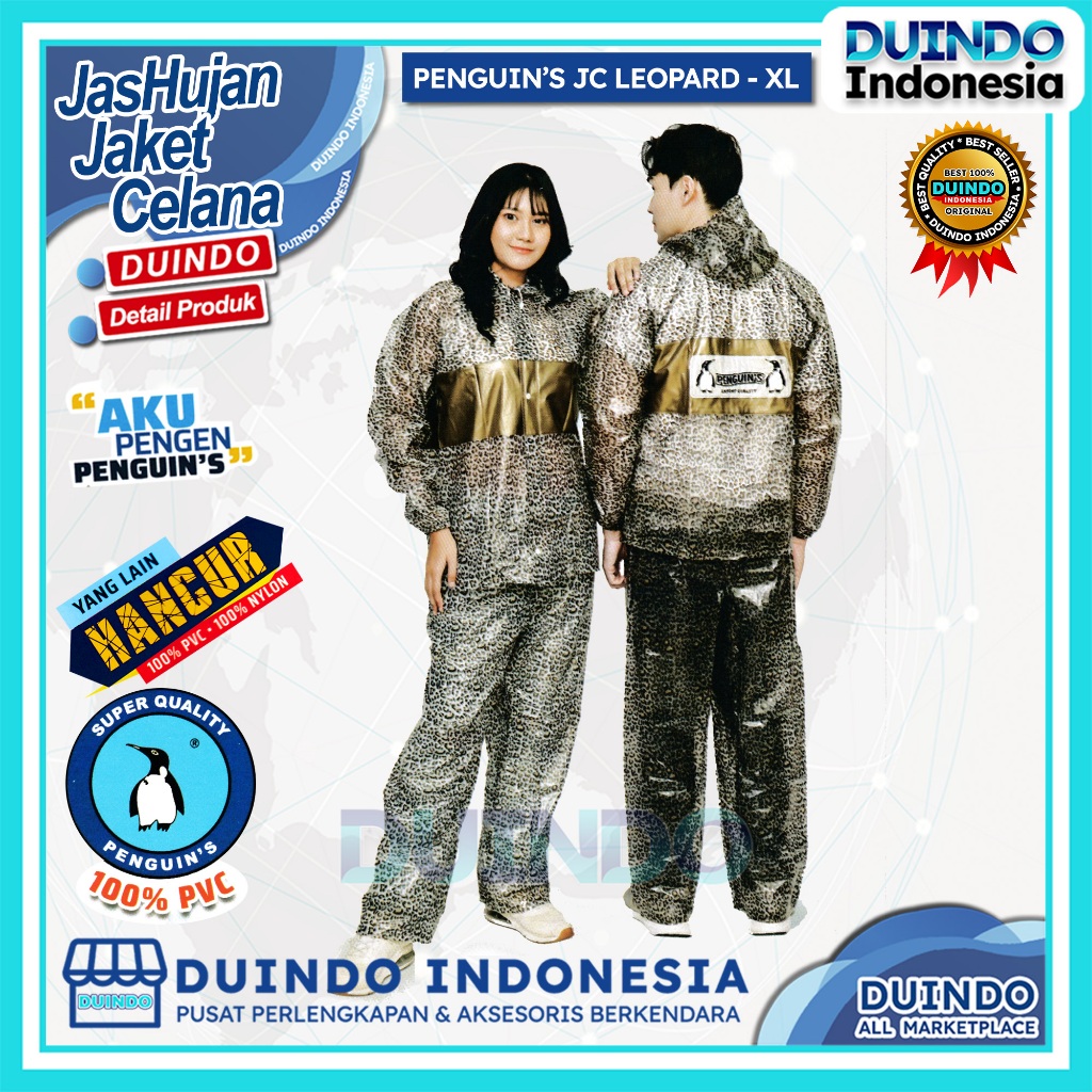 Duindo - Jas Hujan Penguin's Leopard Pria Wanita Jeket Celana Mantel Pinguin