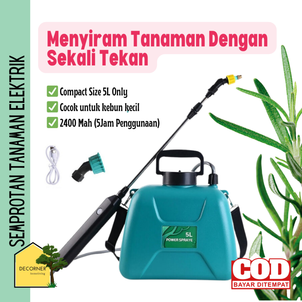 Tangki Semprot Tanaman Elektrik 5 Liter Siram Otomatis 2400Mah
