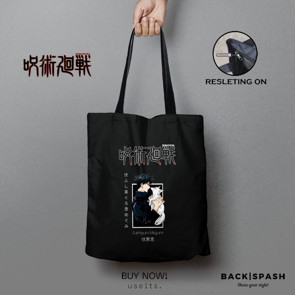 RK TOTEBAG ANIME JUJUTSU KAISEN CUSTOM HITAM PRIA DAN WANITA