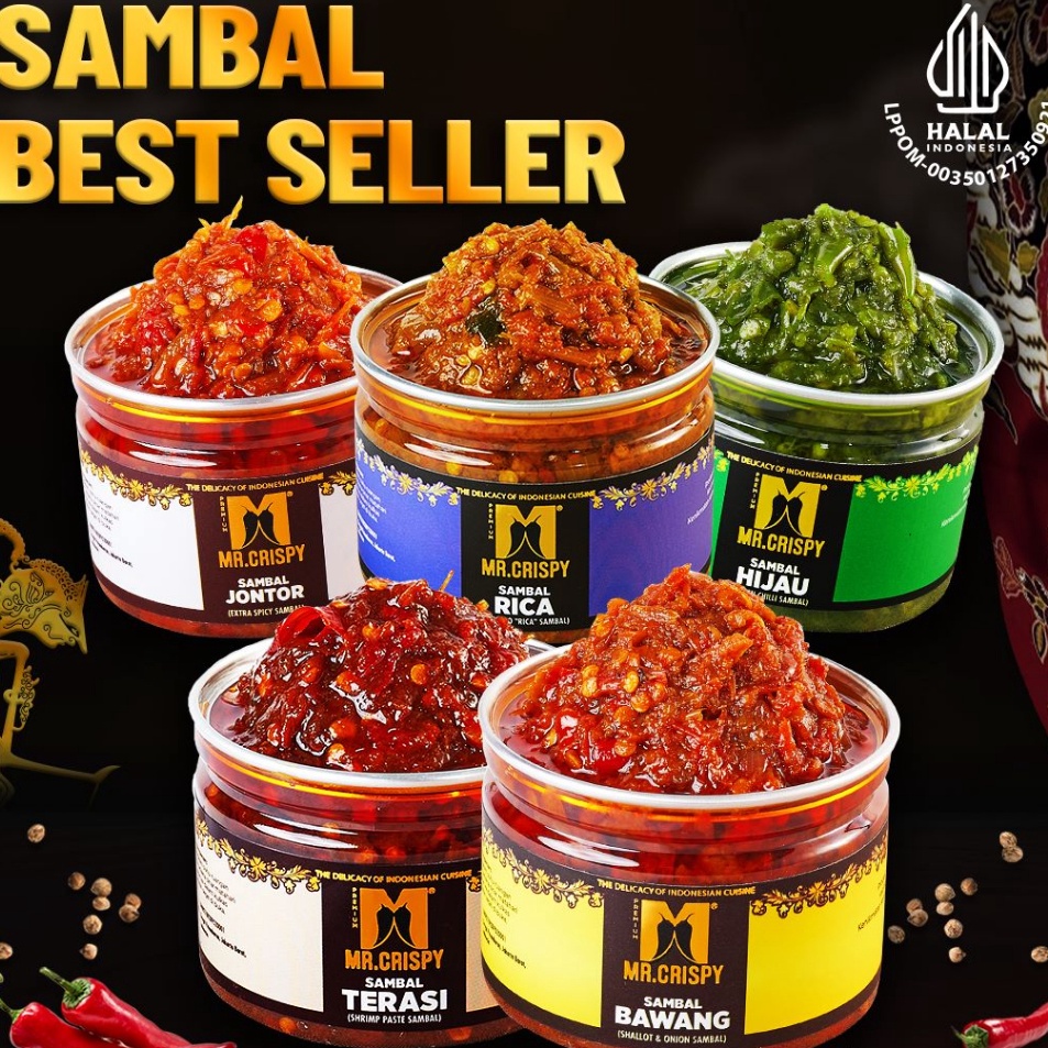 

Baru Sambal Bawang/Terasi/Jontor/Hijau/Rica Sambel Mr.Crispy Model Terkini
