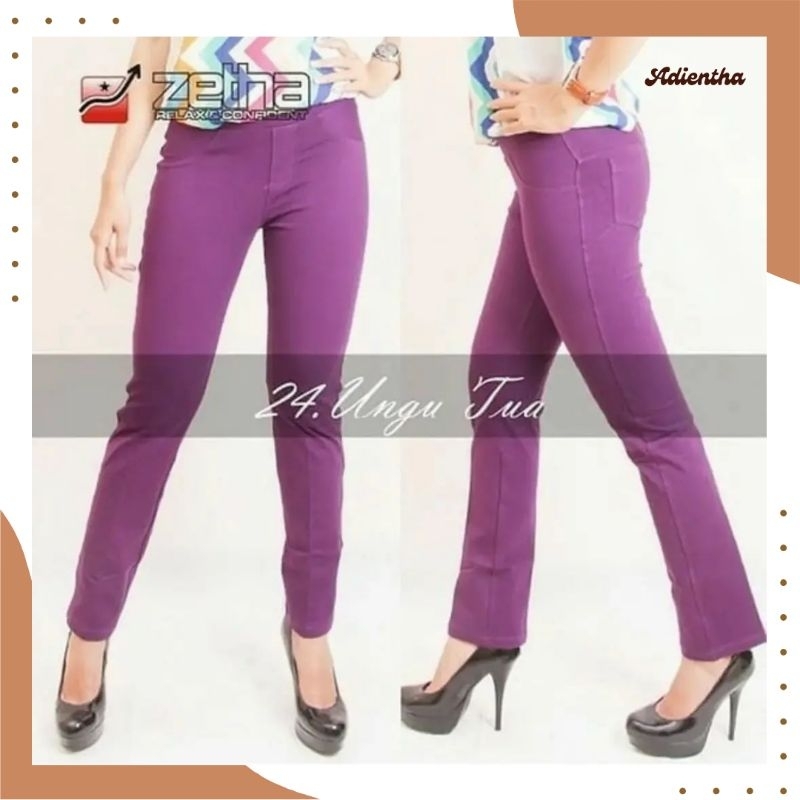 Celana ZETHA UNGU TUA size S M L XL | Celana Panjang Wanita Jumbo Zetha | Legging Zetha | Celana Ker