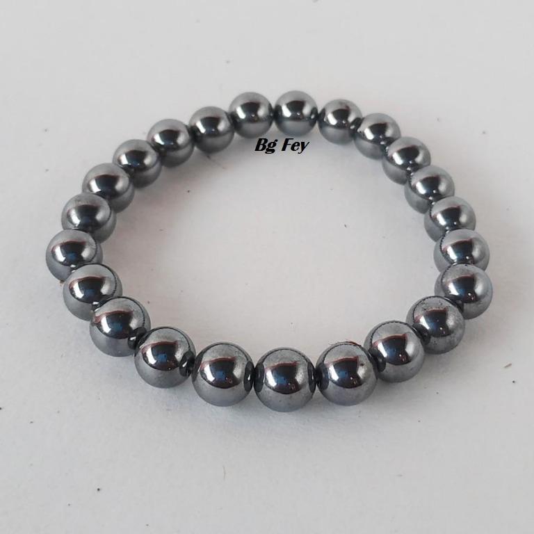 0167 - Gelang Flexible Non-Magnetic Synthetic Hematite Beaded Ball Bracelets 5 mm