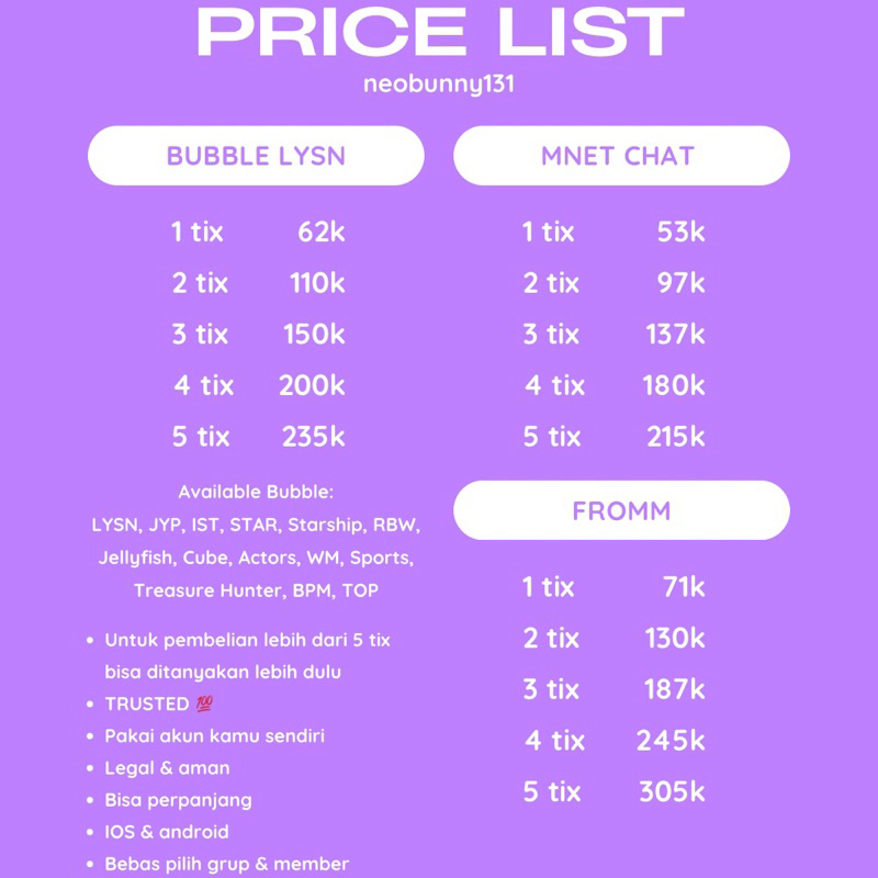 Tiket bubble lysn, mnet chat, fromm