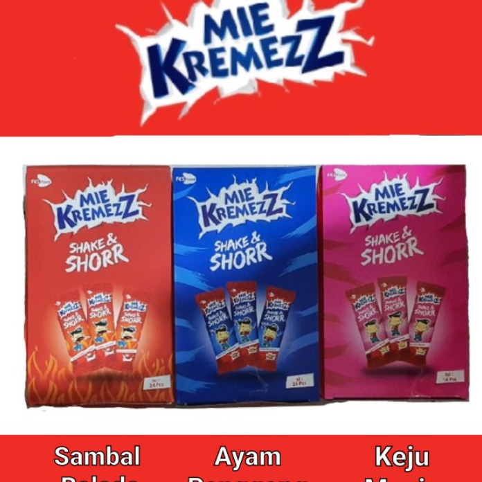 

ZMRG4909 GROSIR Mie Kremezz Shake & Shorr / Mi Shor / Shorr / Mi Kremes / Sambal Balado / Ayam Panggang / Keju Manis