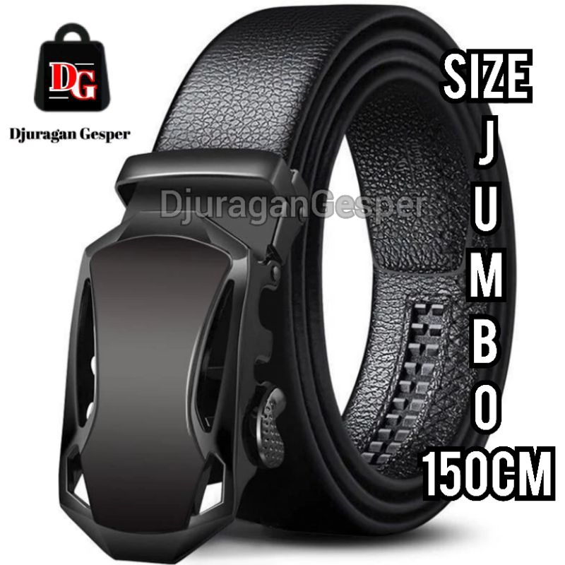 Ikat Pinggang JUMBO 150cm Pria Model Rel Sabuk Gasper Kulit Black Hitam