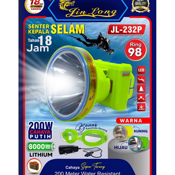 Murah Senter Kepala Selam JL-232P Jin Long 200W Cahaya Putih