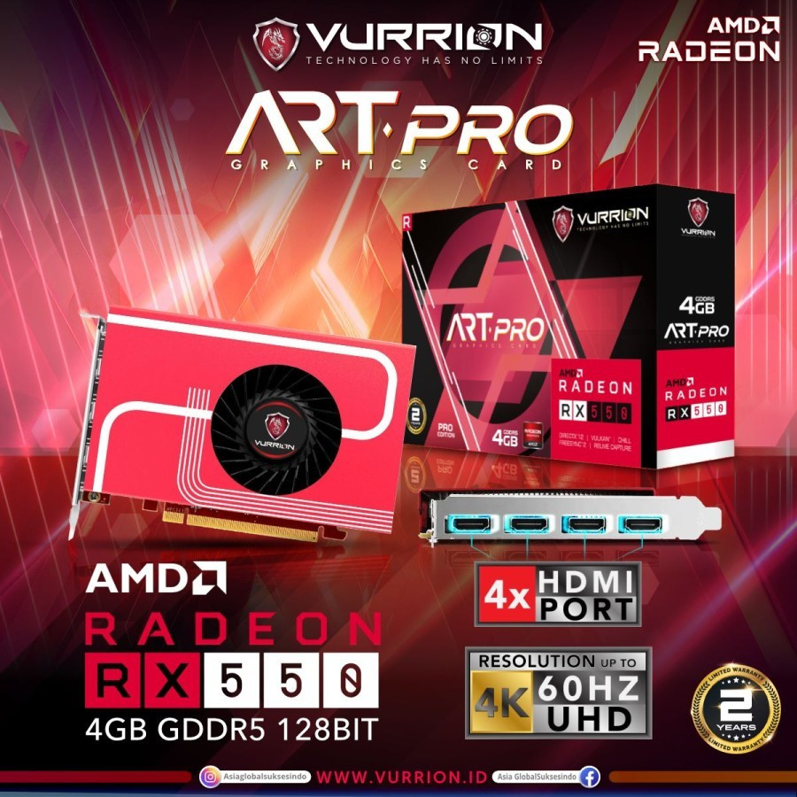 VGA VURRION ART PRO RADEON RX 550 4GB 4xHDMI - Radeon RX 550 4 output