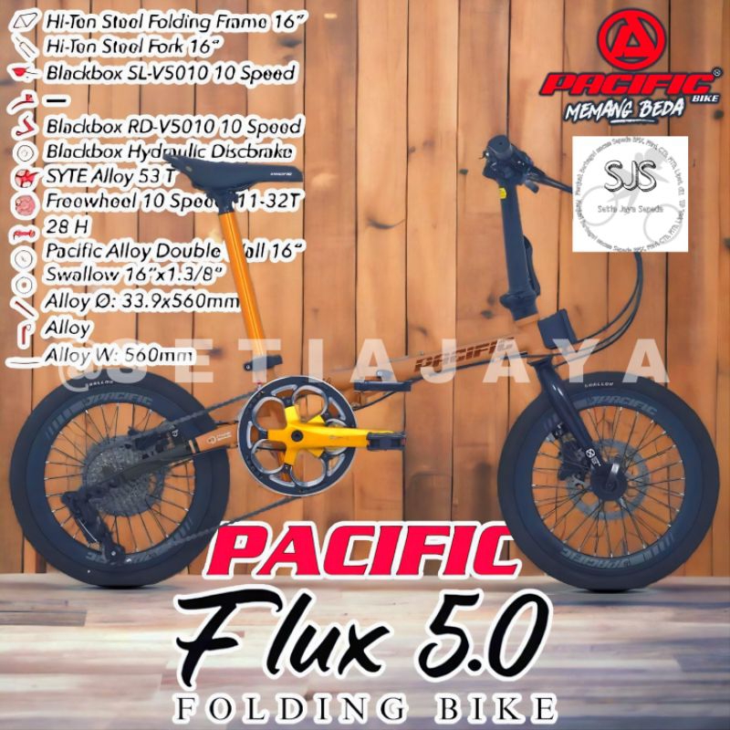 Sepeda Lipat / Folding Bike 16 Inch PACIFIC FLUX 5.0 Steel 10 Speed Rem Hidrolik New