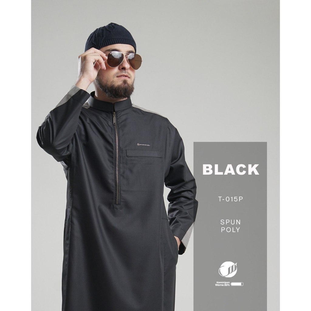 SAMASE Jubah Saudi Lengan Panjang Premium Original Branded Warna Htam T015P