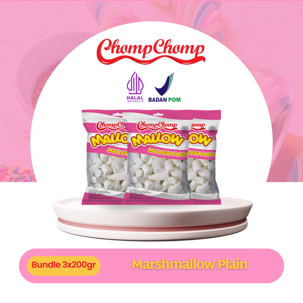 LIVE Cemilan Kiloan Plain Marshmallow Chompchomp 200gr isi 3 Bungkus