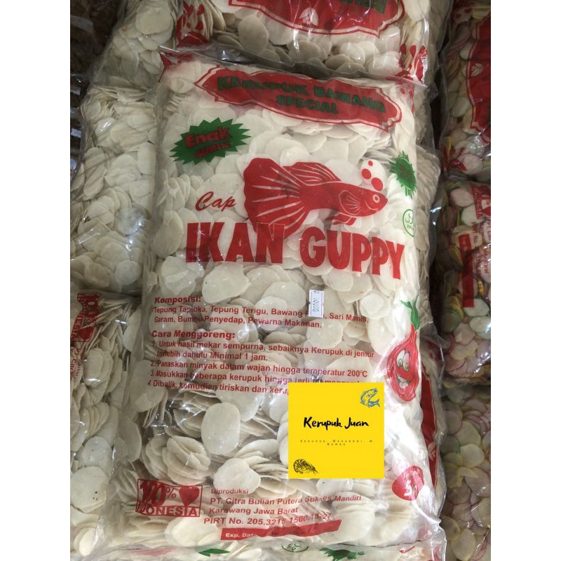 

Kerupuk Bawang Putih Cap Ikan Guppy 5 KG / 1 Bal