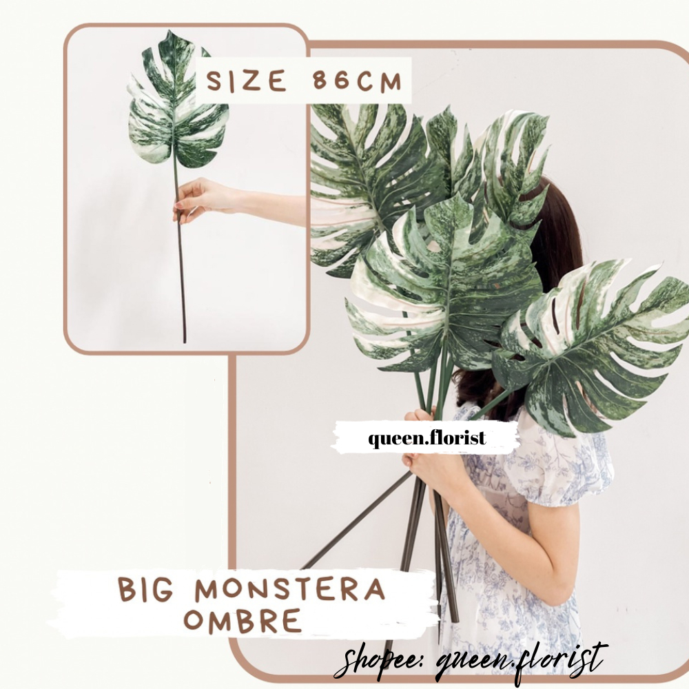 86cm & 60cm BIG MONSTERA OMBRE LATEX Artificial Daun Hias Palsu Ekor Naga Plastik Tanaman Hias Dekor