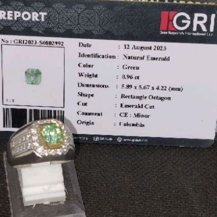 Cincin Silver Perak Pria Natural Emerald (Beryl) CE-Minor Zamrud Colombia Top Luster Clean and Clear