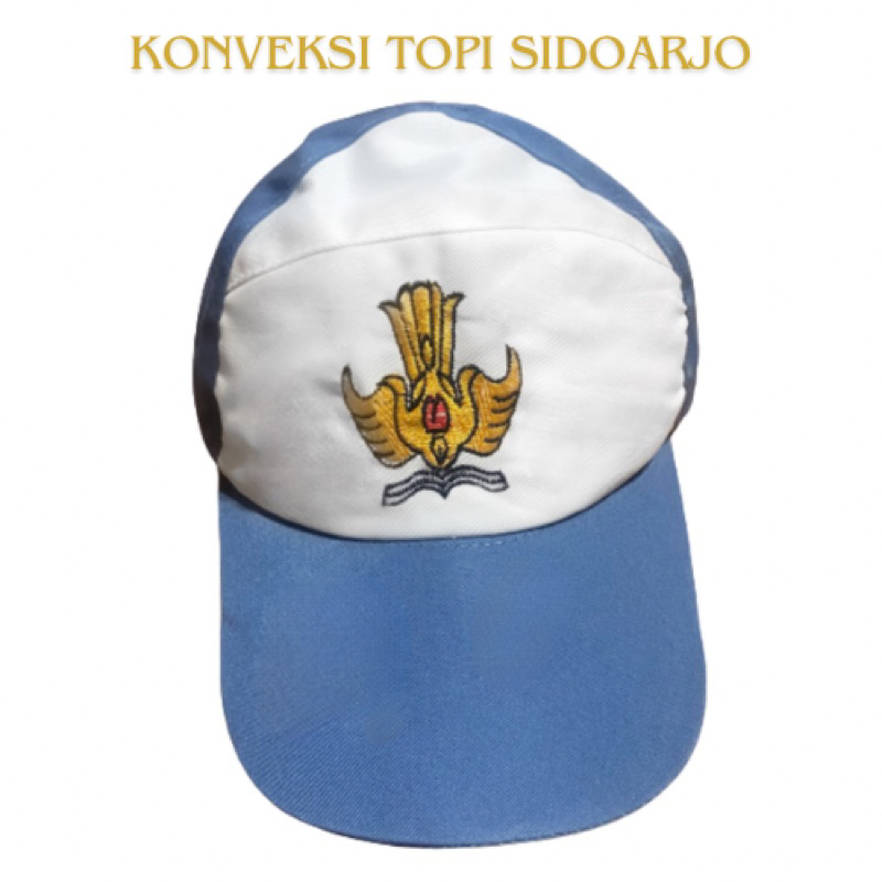 Topi Sekolah SMA Drill Abu Putih Bordir