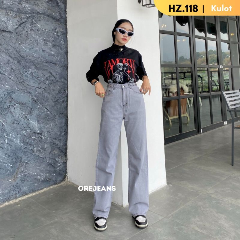 ORE - HZ118S Kulot Jeans Highwaist Street Wear Double Ring Buttons Korean Style