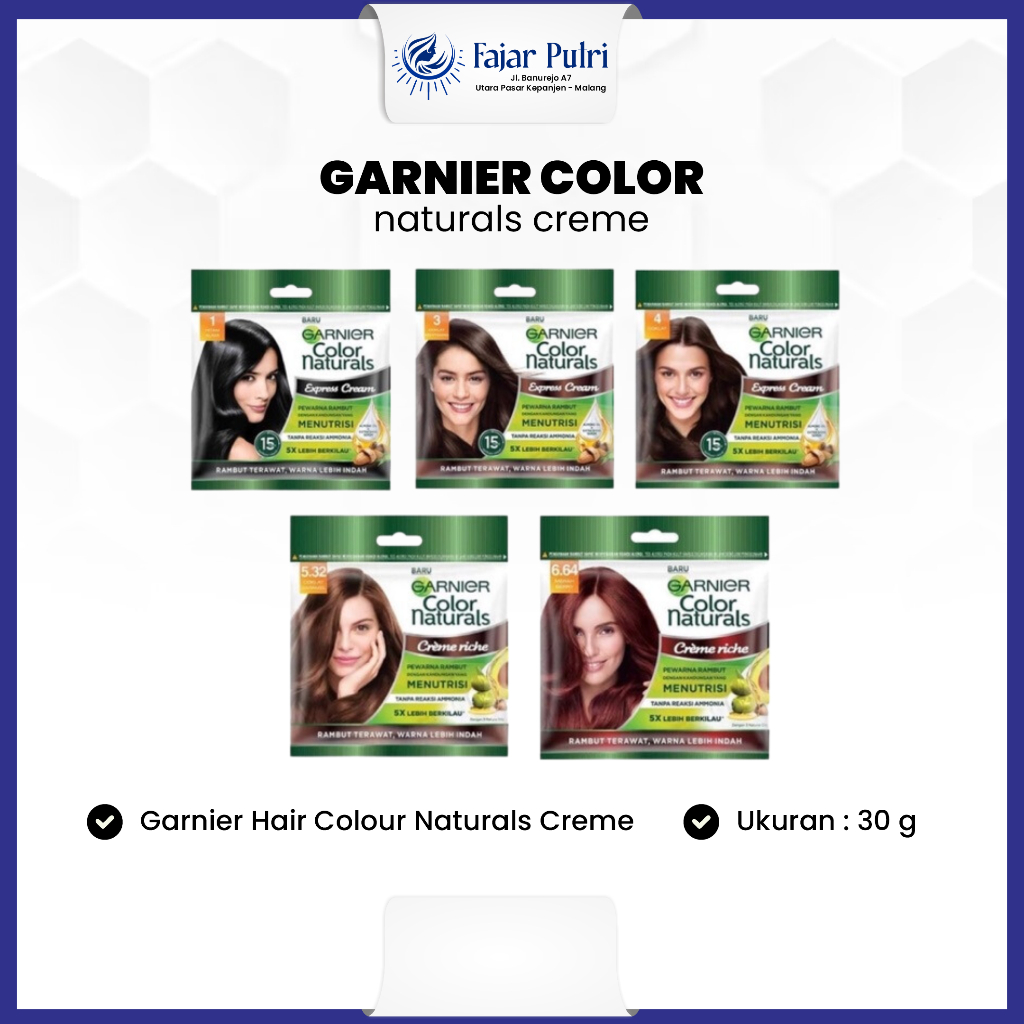 Garnier Hair Colour Naturals Creme 30 Gram Sachet Pewarna Cat Rambut Warna Tahan Lama Natural Halal