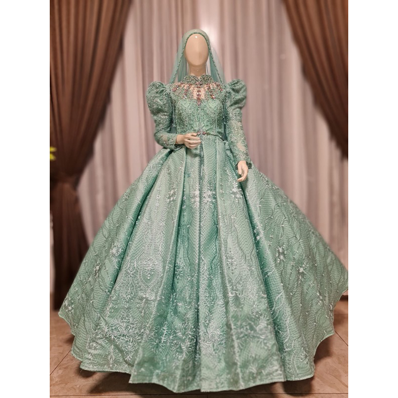 GAUN PENGANTIN BARBIE PREMIUM HIJAU MINT
