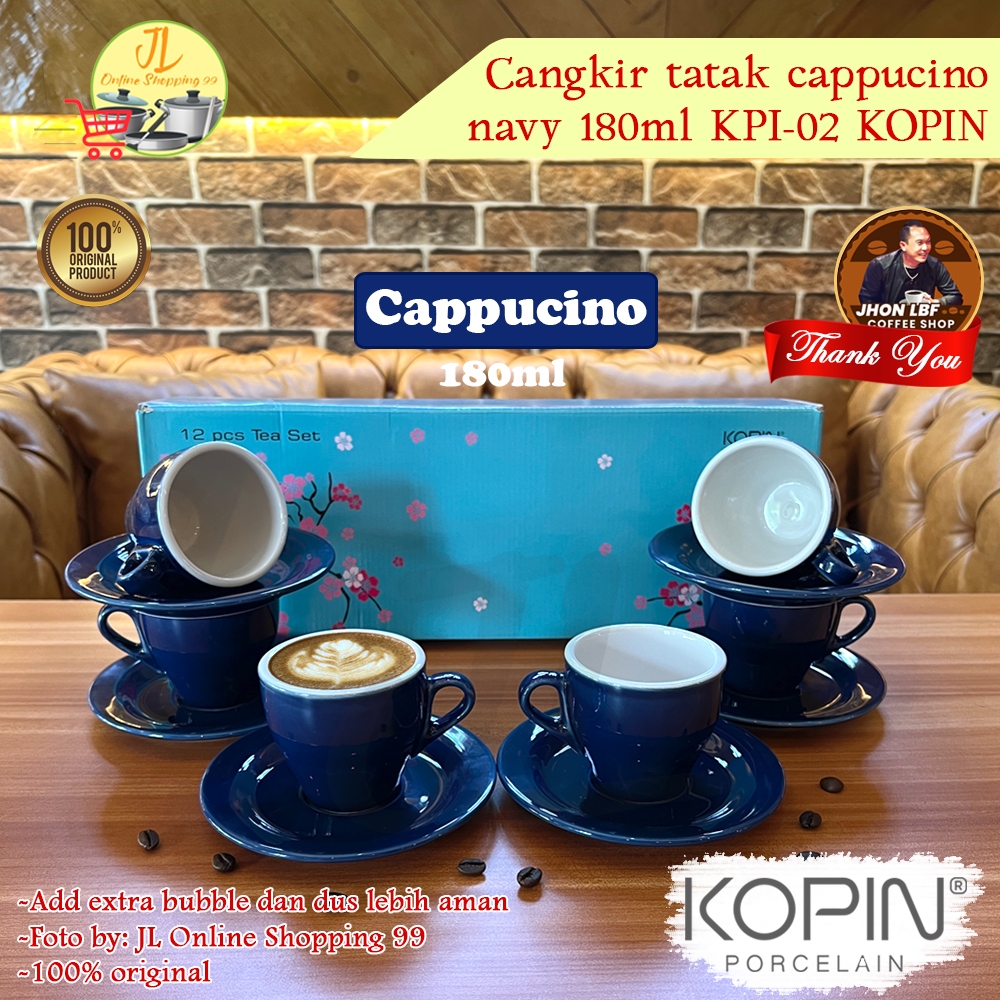 KOPIN cangkir set 6 pasang navy 180ml KPI-02 / coffee latte cappucino porcelain cup and saucer