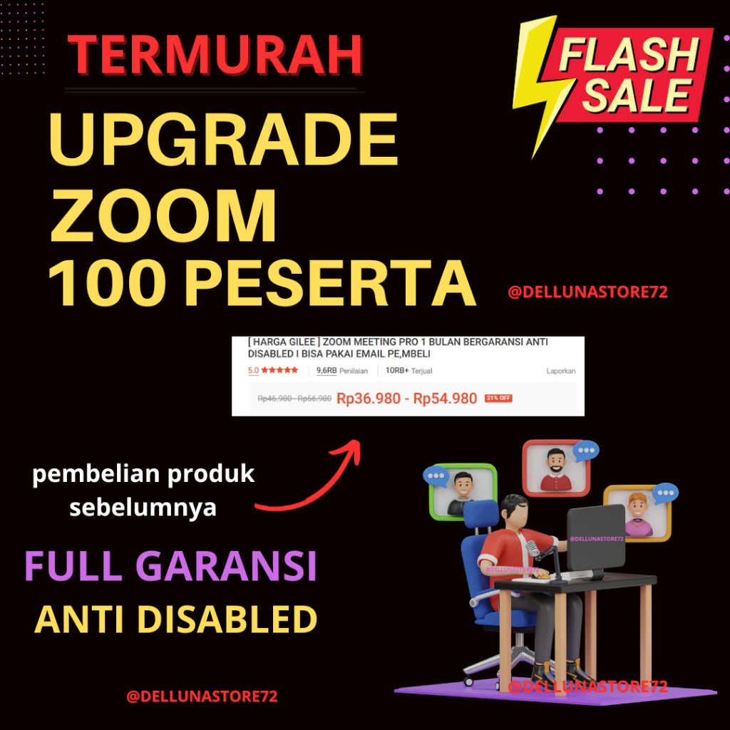 UPGRADE ZOOM MEETING PREMIUM 100 PESERTA 1 BULAN DAN 1 TAHUN BERGARANSI ANTI DISABLED I BISA PAKAI E