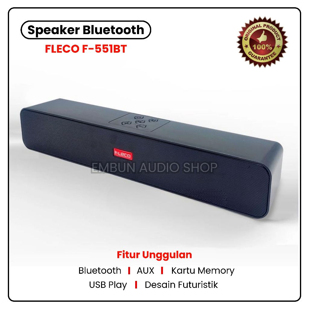 Speaker Soundbar Bluetooth Wireless FLECO F-551BT Speaker untuk Laptop / PC / Gaming Super Bass Port