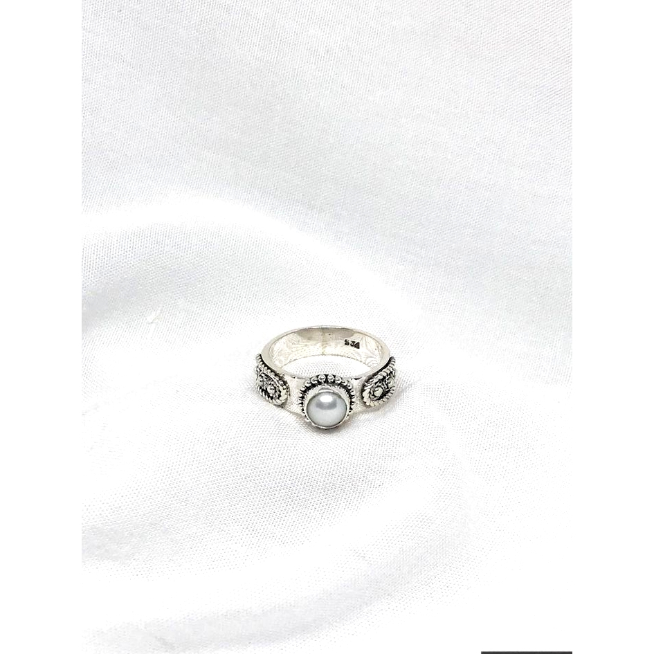 Ring Cincin Jawan Batu Mutiara Silver Bali Asli 925 Pria Wanita Costum Elegan