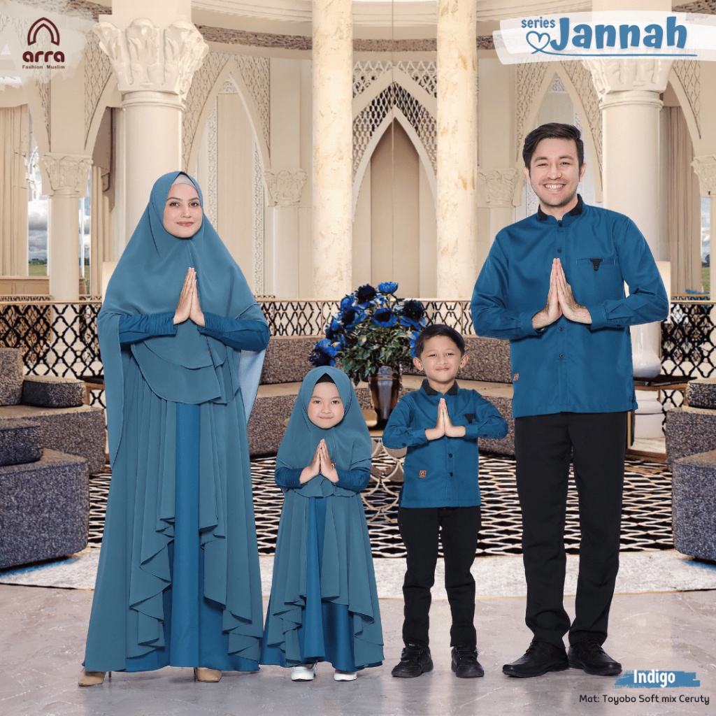 12.12 HARGA GROSIR Arra Jannah Sarimbit Set Keluarga Koko Kemko Gamis Kerudung Khimar Warna Indigo M