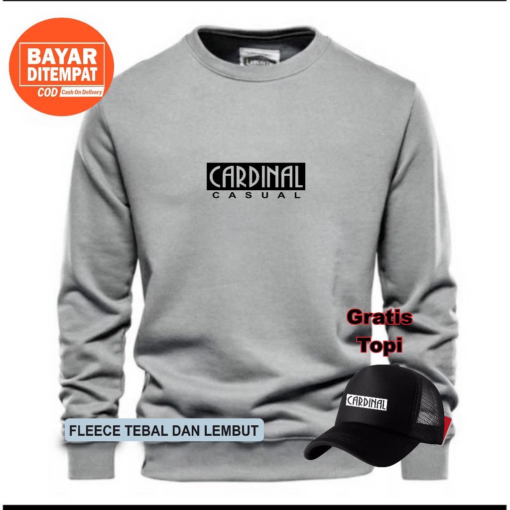 ORIGINAL SWEATER PRIA CARDINAL CASUAL BEST TOP BLACK (GRATIS TOPI) BAHAN COTTON FLEECE TEBAL /