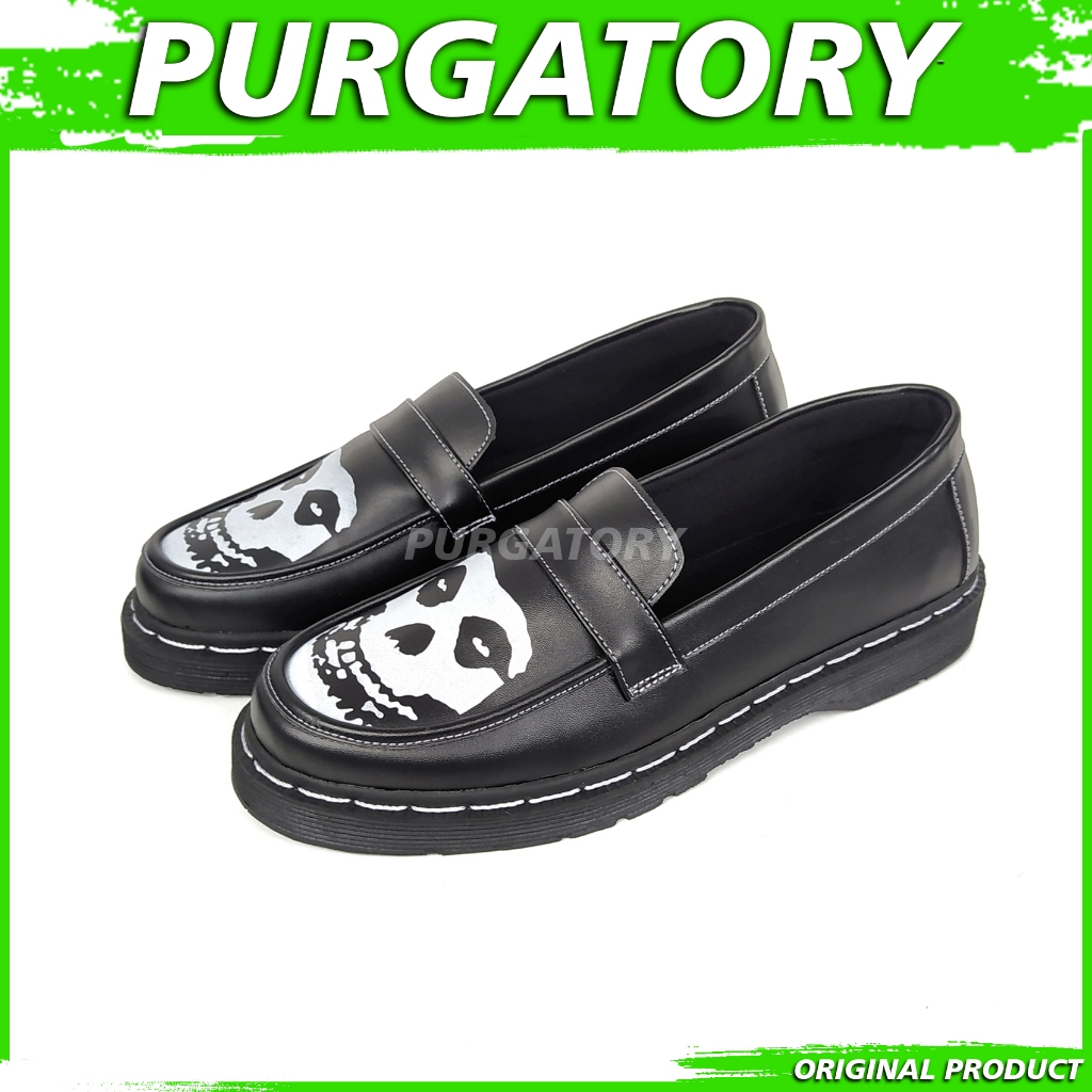 PURGATORY - Sepatu Formal Penny Loafers Casual Kerja Tengkorak Misfits