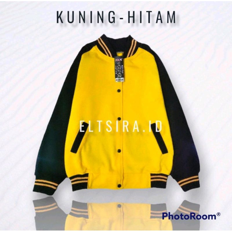 Jaket Varsity Baseball POLOS / Jaket Pria Wanita Terbaru || KUNING - HITAM
