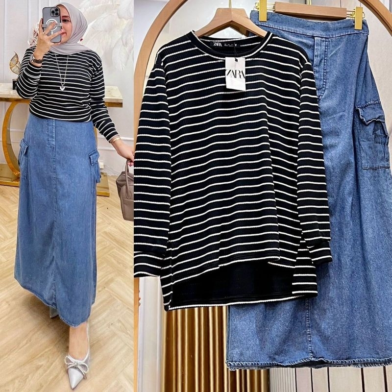 SETELAN JANE SET ROK JEANS | KNIT TURKEY PREMIUM | VIRAL ORIGINAL BY ZARA TERBARU TERMURAH KEKINIAN