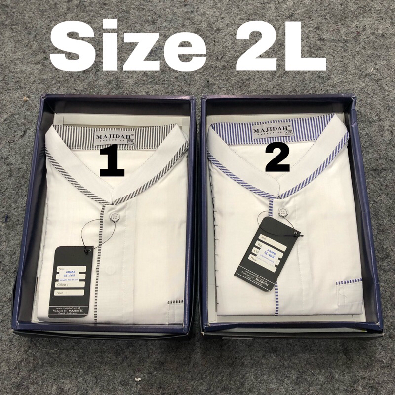 Baju koko Majidah Jumbo putih lengan panjang